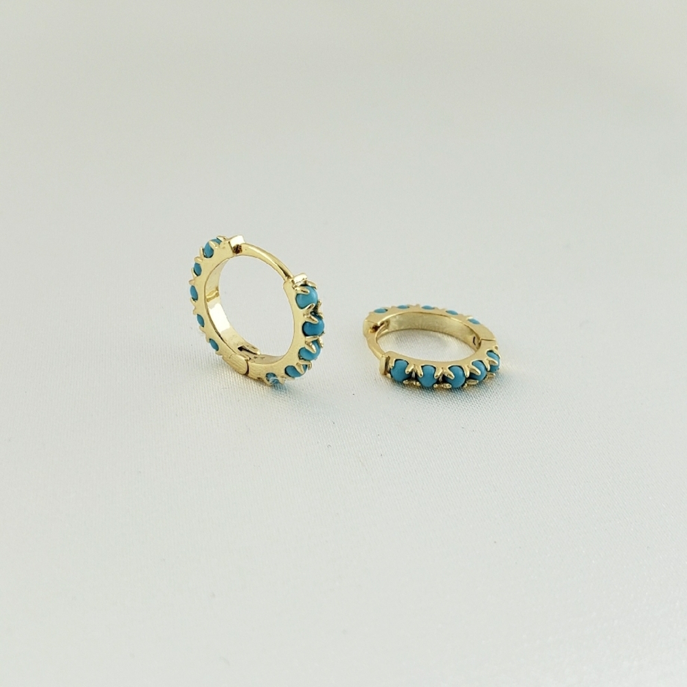14K Gold Turquoise Huggie Hoop Earrings